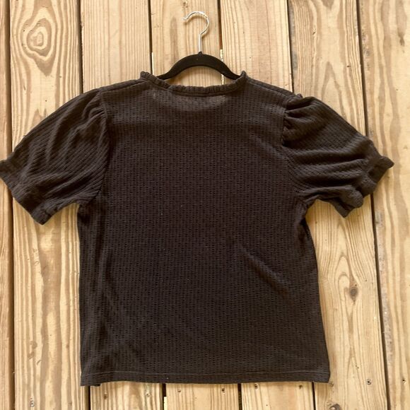 J.Crew Pointelle Black Knit Top - Ruffle Collar & Sleeves - Unlined - Women's XL - Picture 2 of 6